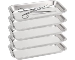 Klein roestvrijstalen dienblad - 5 stuks - 22,5 x 11,7 cm - multifunctioneel