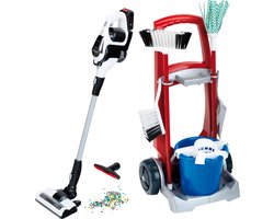 Klein Toys Bosch Unlimited reinigingswagen - emmer, vloerwisser, bezem, stoffer en blik - incl. kinderstofzuiger met kruimeldief, zuig- en geluidseffecten - rood zwart wit
