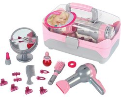 Klein Toys Braun hairstyling koffer met haardroger - haaraccessoires, spiegel, lippenstift en parfum - incl. ventilator met koude-lucht-mechanisme - roze grijs