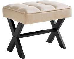 Klein Voetenbankje 12 Inch Vierkant Linnen Voetsteun met Metalen X-Poot - Multifunctioneel als Kleine Bijzettafel - Trapstoel voor Woonkamer - Slaapkamer - Entree - Kantoor - Linnen