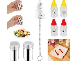 Klein zout en peperstrooier - 2 stuks met gaten - roestvrij staal - 5 ml - mini zoutvaatjes met deksel - 4 stuks sausflessen - 23 ml - kruidenstrooier - roestvrij staal - bento box - camping Zoutpot
