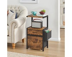 Kleine Archiefkast met 2 Lades & 2 Lagen – 42 x 30 x 77,5 cm – Met Wielen & Printerplateau – Tiger Brown Houtlook – Voor Thuis, Kantoor & Studiekamer
