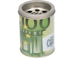 Kleine asbak met deksel 100 euro opdruk groen 10 cm metaal - Fun asbakken