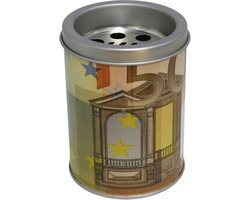 Kleine asbak met deksel 50 euro opdruk 10 cm geel metaal - Fun asbakken