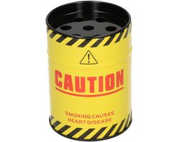 Kleine asbak met deksel - geel - 7,5 x 10 cm - geel - metaal - Fun asbakken