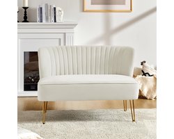 Kleine bank - Loveseat fluweel - Woonkamer inrichten - Gouden poten - 114 cm breed - Wit