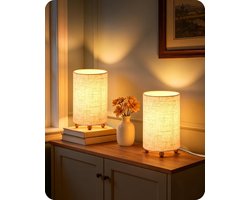 Kleine bedlampjes - set van 2 - tafellamp met linnen kap [Energieklasse F] Moderne tafellamp - incl. 4W 2400K LED-lamp - lamp voor slaapkamer woonkamer - beige