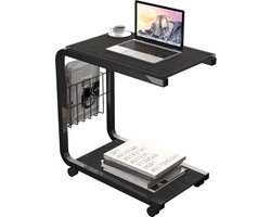 Kleine bijzettafel Banktafel Nachtkastje Salontafel Mobiele laptoptafel Notebooktafel met wielen voor slaapkamer Woonkamer Zwart BHEU-KH02BK-N
