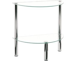 Kleine bijzettafel met metalen onderstel en glazen blad