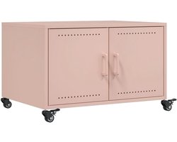 Kleine bijzettafel, outdoor, woonkamer, meubel, salontafel, roze, 68 x 50 x 43,5 cm, staal, voor keuken, woonkamer, balkon, slaapkamer