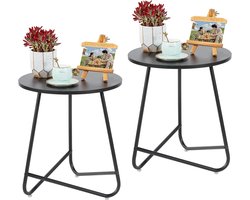 Kleine Bijzettafel - Ronde Bijzettafel - Moderne Koffietafel - Metalen Bedside Tafel voor Woonkamer - Slaapkamer - Kantoor - Binnen en Buiten - Zwart - Set van 2