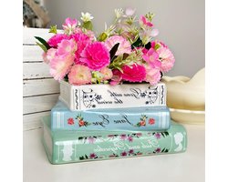 Kleine boekvormige decoratieve plantenbak - keramische vaas voor bloemen - schattige boekenplank thuis slaapkamer kantoor decor - unieke klassieke titels boekenstack huiswarming geschenken.