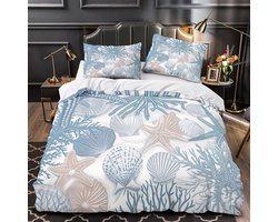 Kleine eenpersoons dekbedovertrekset, Seashells dekbedovertreksets met ritssluiting, zachte microvezel beddengoedset, met 2 kussenslopen van 50 x 75 cm, voor gebruik met tieners en