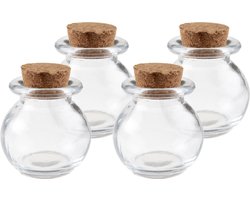 Kleine flesjes/potjes - 4x - glas - met kurk dop - 5 x 6 cm - Bedankjes/weggevertjes