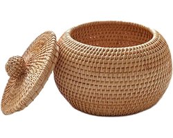 Kleine Geweven Rotan Opbergmand met Deksel voor Bureau en Plank, Decoratieve Organizer voor Huisorganisatie en Opberging