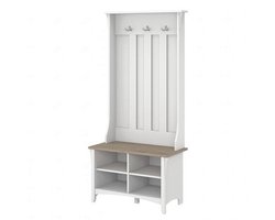 Kleine Hal Boomentree met Verstelbare Planken, Kapstok met 3 Haken en Schoenenopslag - Puur Wit en Shiplap Grey