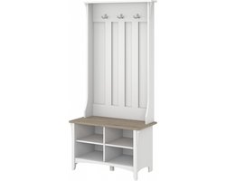 Kleine Hal Boomentree met Verstelbare Planken, Kapstok met 3 Haken en Schoenenopslag - Puur Wit en Shiplap Grey