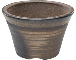Kleine Handgemaakte Keramische Bonsaipot met Waterafvoergat 11 cm – Made in Japan – Bonsaiboom Tuinbak Japanse Bloem Vetplanten Kamerplanten – Goudbruin