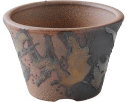 Kleine Handgemaakte Keramische Bonsaipot met Waterafvoergat 11 cm – Made in Japan – Bonsaiboom Tuinbak Japanse Bloem Vetplanten Kamerplanten – Kindami Glazuur (Banko Serie)