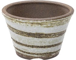 Kleine Handgemaakte Keramische Bonsaipot met Waterafvoergat 11 cm – Made in Japan – Bonsaiboom Tuinbak Japanse Bloem Vetplanten Kamerplanten – Witte Vegen