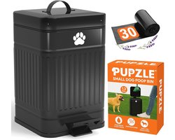 Kleine hondenpoep prullenbak - Matzwarte metalen afvalbak voor buiten met deksel en geurbeheersing