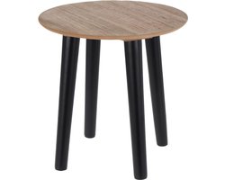 Kleine houten salontafel - bijzettafel met zwarte poten - rond 30 x 30 cm - Scandinavische stijl - plantenkruk - natuurkleuren/zwart