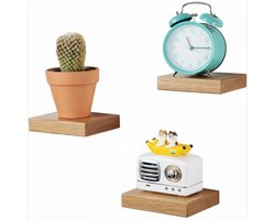 Kleine houten wandplank set van 3 eiken massief houten zwevende planken Plantenrek Kleine natuurlijke wanddecoratie plank Houten wandplank