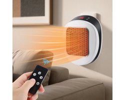 Kleine huishoudelijke kachel met afstandsbediening, wandmontage, ventilatorkachel, keramisch verwarmingselement, elektrische kachel met heteluchtfunctie.