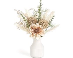 Kleine Kunstbloemen In Keramieke Vaas – 34CM – Tafeldecoratie – Zijde Bloemboeket Voor Huis – Badkamer – Eetkamer – Art Bouquet