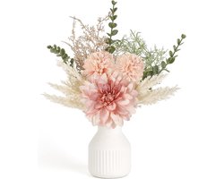 Kleine Kunstmatige Bloemen in Keramische Vaas 34.4cm - Centerpieces Coffee Table Decoratie - Zijden Bloem Arrangementen voor Thuis Decoratie - Binnen Nepp bloemenboeket voor Eetkamer Keuken Bruiloft Roze