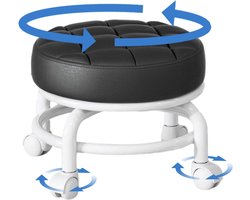 Kleine Lage (24cm Hoogte) Draaibare 360° Kruk - Rollende Zwenkkruk met Wielen en Voetensteun