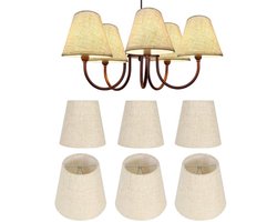 Kleine Lampenkappen Set van 6 - Clip-On Kroonluchter, Wandlamp Afdekking van Wit Linnen