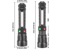 Kleine LED-zaklamp, 800 lumen, oplaadbaar, handzaam, zoombare zaklamp, krachtige waterdichte zaklamp, geschikt voor wandelen en noodsituaties, type B (wit licht, rood licht, groen licht)