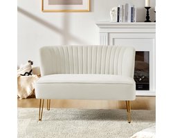Kleine Loveseat Fluweel Wit - Compacte 2-Zitsbank met Gouden Metalen Poten voor Woonkamer en Appartement