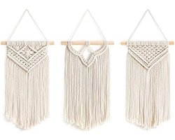Kleine macramé wanddecoratie, 3 stuks, geweven kunstdecoratie, boho, chique, woondecoratie voor appartement, slaapkamer, woonkamer, 20,3 cm (B) x 35 cm (L)