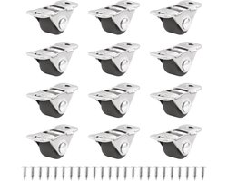 Kleine meubelwielen set - platte rubberen zwenkwielen, mini-vaste zwenkwielen, kogelwielen - 12 delen.