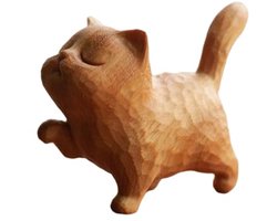 Kleine monnik en kitten sculptuur - schattig en handgemaakt - 1 stuk - populieren hout