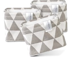 Kleine opbergmanden set van 3 (11 x 11 x 9 cm), mini-opbergmand, klein als opbergdoos, badkamer, organisator, commode en opbergmand, keuken, beige/crème