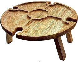 Kleine Opklapbare Tafel - Ronde Picknicktafel - Gezellig Borrelen - Met Glazen Rekhouder - Niet Gespecificeerd - Houtkleurig