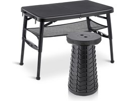 Kleine opvouwbare campingtafel met stoelen in hoogte verstelbaar Kleine lichtgewicht opvouwbare tafel Telescopische kruk en netten voor picknicks, koken, kamperen, reizen