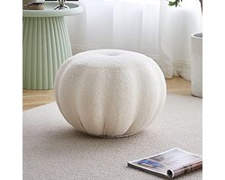 Kleine poef - Voetenbankje decoratief - Ontspannen thuis - Unieke pompoenvorm - 33 cm hoogte - Wit