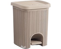 Kleine Prullenbak - Afvalbak met deksel - Hygiënisch Werken - Imitatie rotan design - 1 Milliliter - Beige