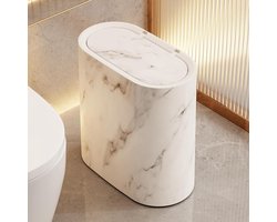 Kleine prullenbak - Afvalemmer deksel - Netjes opruimen - Elegant marmer design - 29.5 cm hoog - Wit