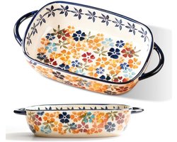 Kleine Rechthoekige Keramische Bakvorm met Handvatten voor Lasagne, Tiramisu en Ovenschotels - 23.5 x 13 x 5 cm, Kleurige Porseleinen Bakvorm