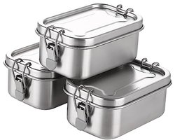 Kleine roestvrijstalen voedselcontainers 380 ml - Set van 3 snacks en bento-boxen voor fruit en specerijen