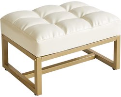 Kleine Ronde Faux Leer Ottoman Voetenbank - Gouden Metalen Frame - Schoenen Kruk voor Woonkamer - Slaapkamer - Entree - Kantoor - Wit