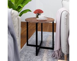 Kleine Ronde Koffietafel - Keuken Eettafel - Moderne Vrijetijdstafel - Kantoor Conferentietafel - Computer Studietafel - Rustiek Bruin/Zwart