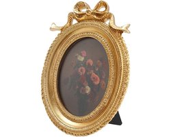 Kleine ronde vintage fotolijst in barokstijl, 9.5x13.5cm, antiek goudkleurig, perfect voor wanddecoratie en tafelversiering, ideaal voor bruiloften en interieurstyling