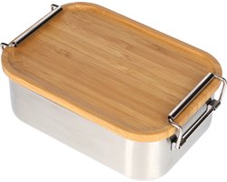 Kleine RVS Lunchbox met Bamboe Deksel - Broodtrommel voor volwassenen en kinderen - Geschikt voor brood, rijst, noodles, en meer! - 700ml