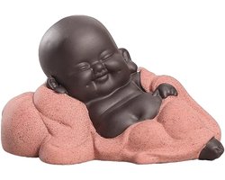 Kleine Schattige Maitreya Boeddha Beeld, Decoratieve Zen Sculptuur voor Thuis, Theetafel en Feng Shui Tuin Decoratie in Roze
